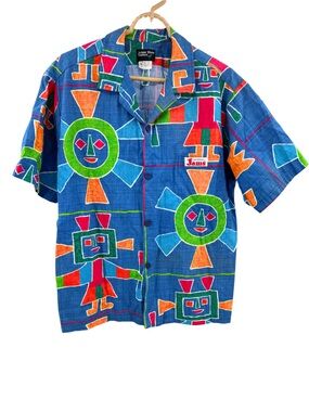 Vintage James River Traders Original Jams Abstract Art Button Up Shirt L Aztec